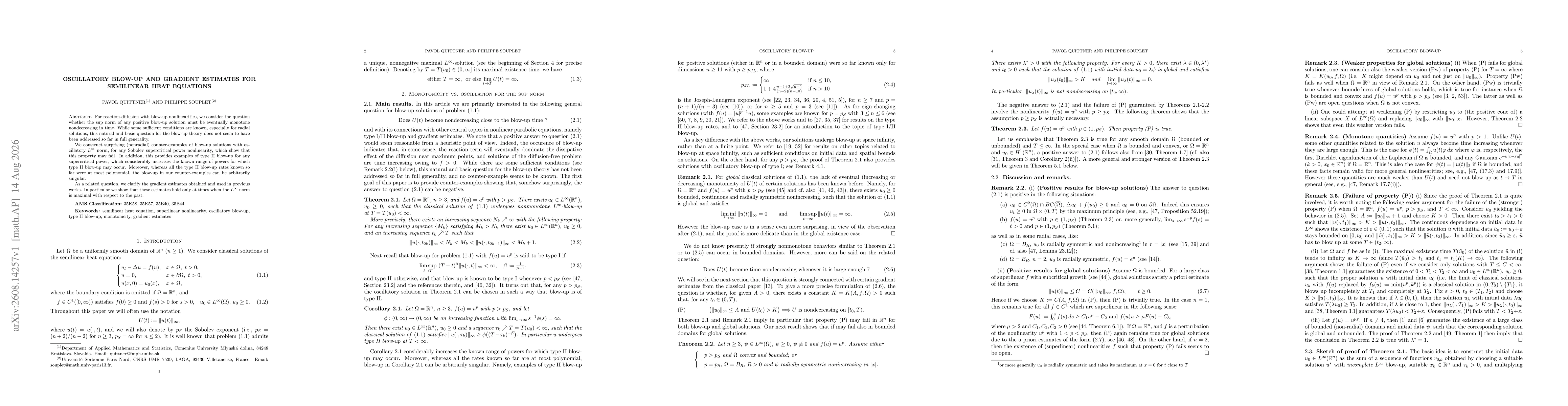 Thumbnail for Oscillatory blow-up and gradient estimates for semilinear heat equations