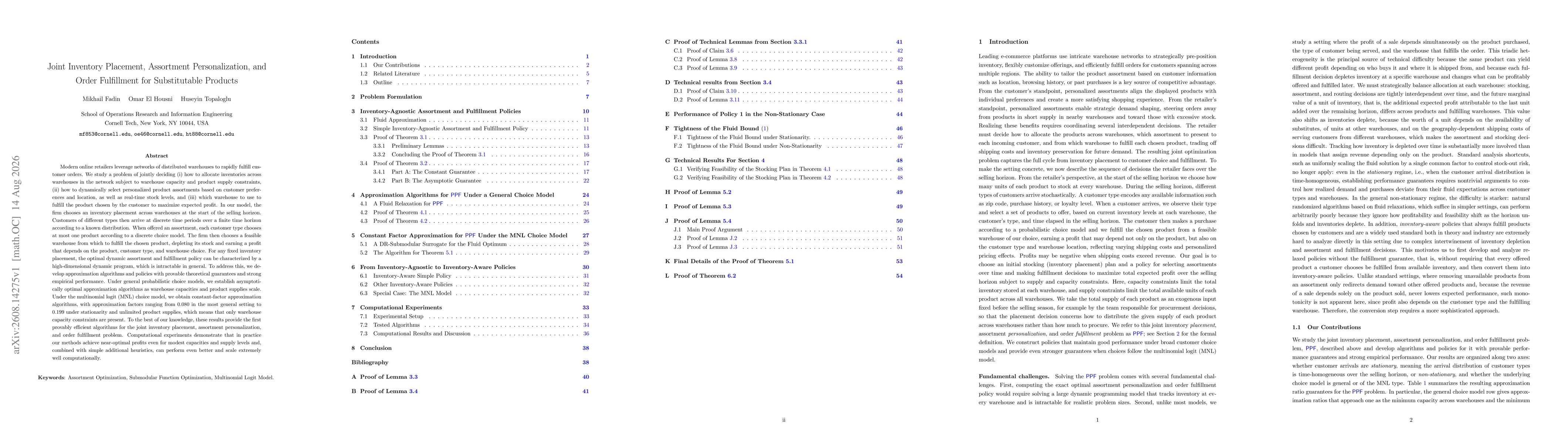 Thumbnail for Joint Inventory Placement, Assortment Personalization, and Order Fulfillment for Substitutable Products