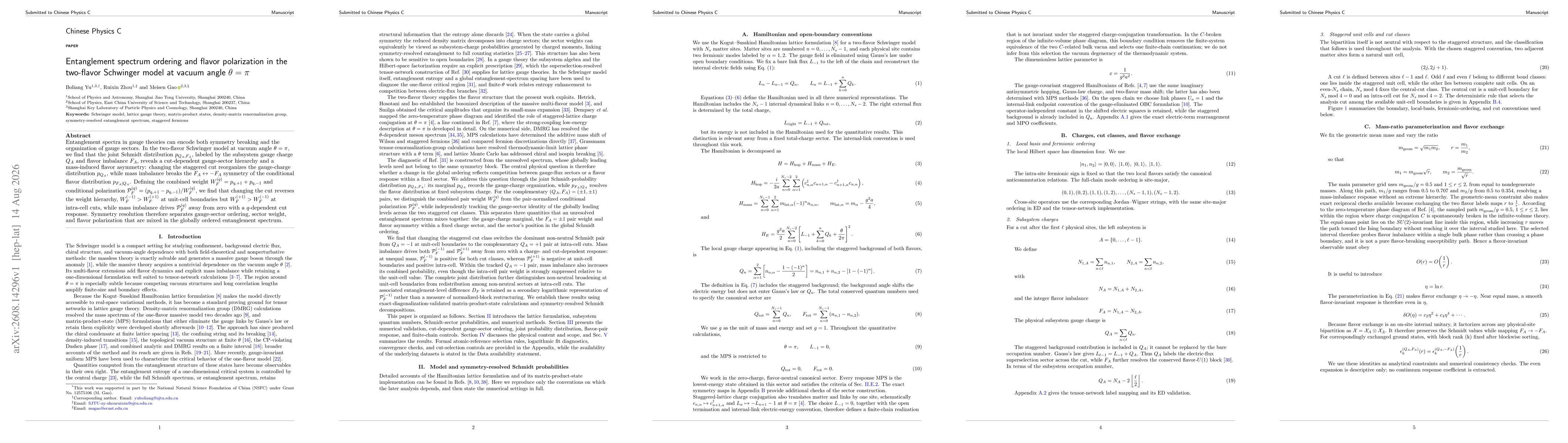 Thumbnail for Entanglement spectrum ordering and flavor polarization in the two-flavor Schwinger model at vacuum angle $θ= π$