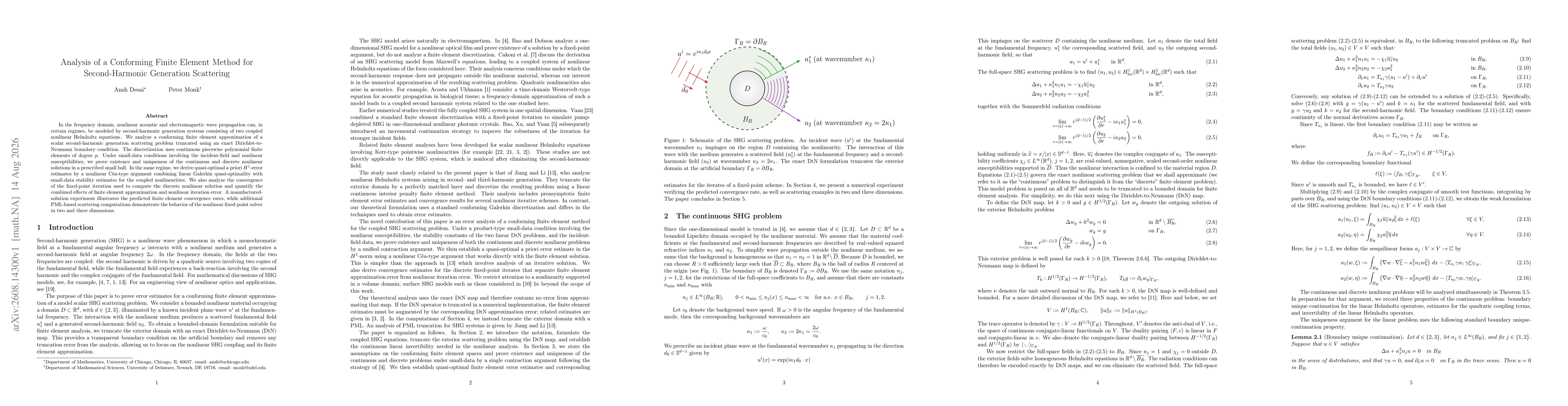 Thumbnail for Analysis of a Conforming Finite Element Method for Second-Harmonic Generation Scattering
