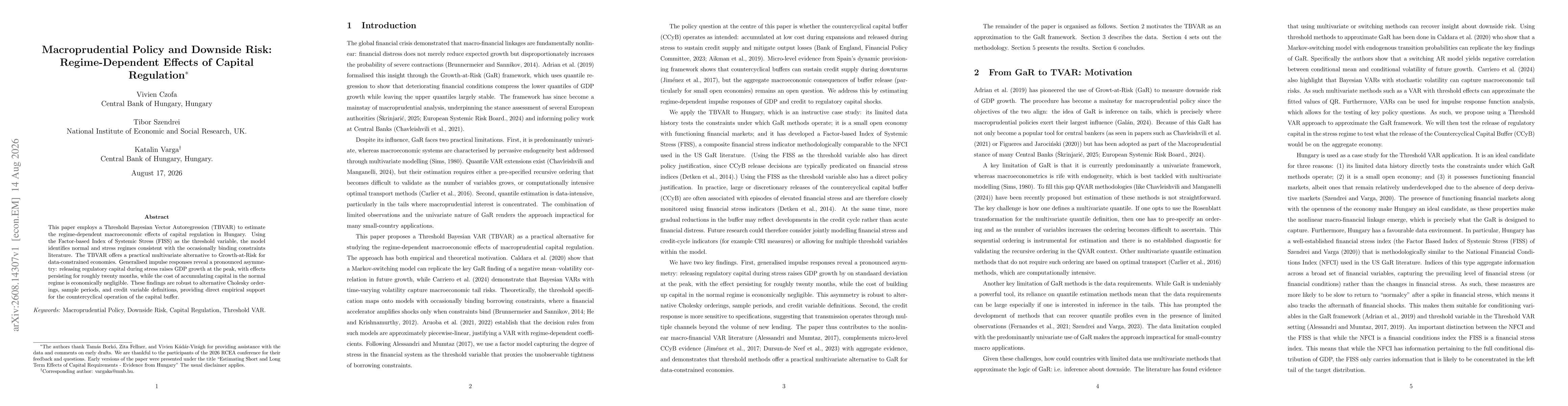 Thumbnail for Macroprudential Policy and Downside Risk: Regime-Dependent Effects of Capital Regulation