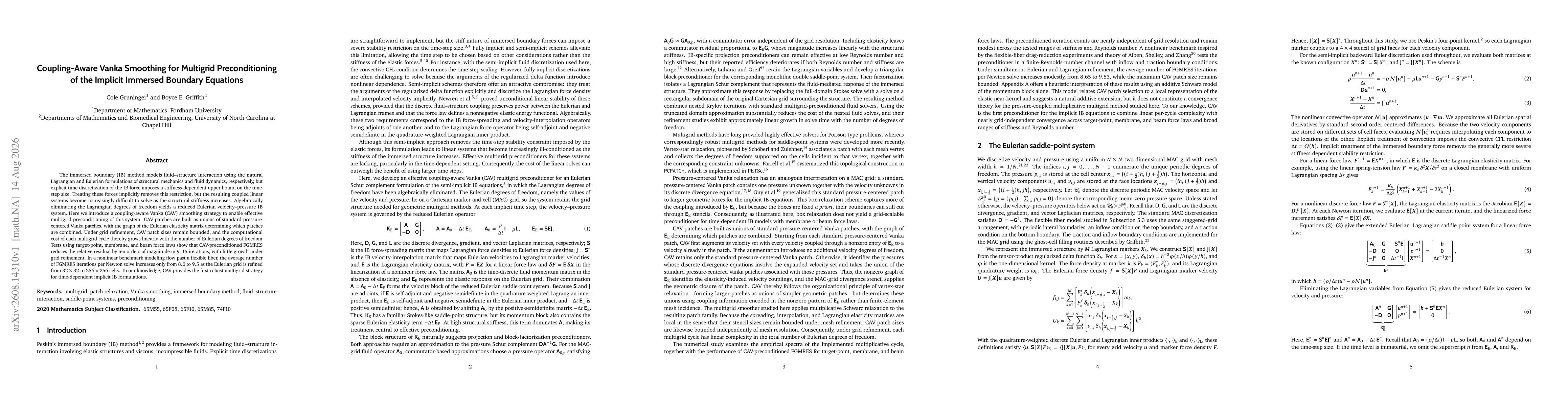 Thumbnail for Coupling-Aware Vanka Smoothing for Multigrid Preconditioning of the Implicit Immersed Boundary Equations