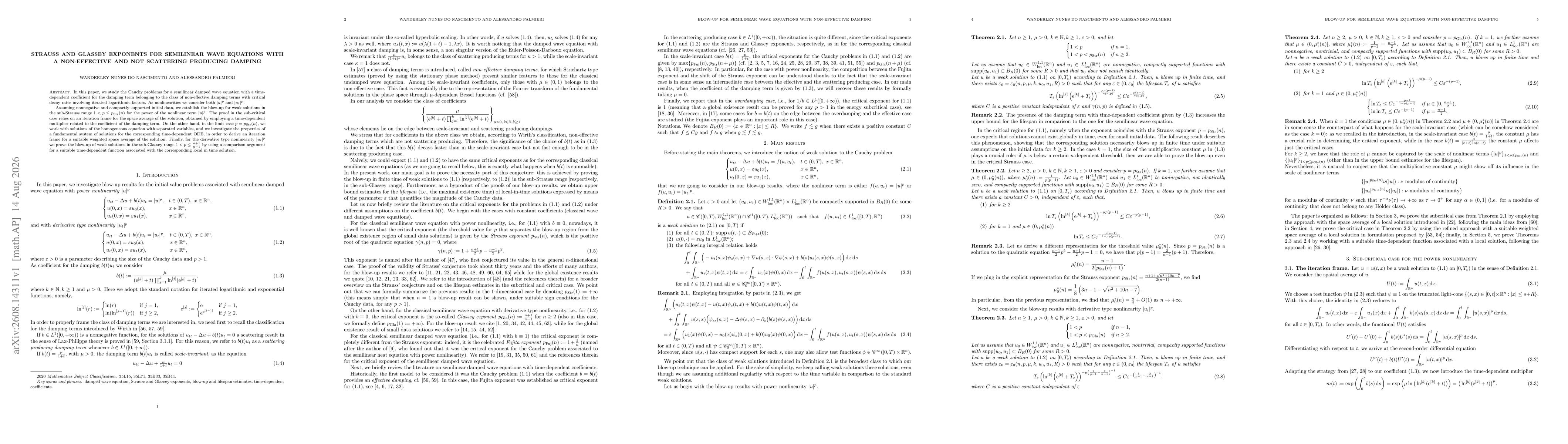 Thumbnail for Strauss and Glassey exponents for semilinear wave equations with a non-effective and not scattering producing damping