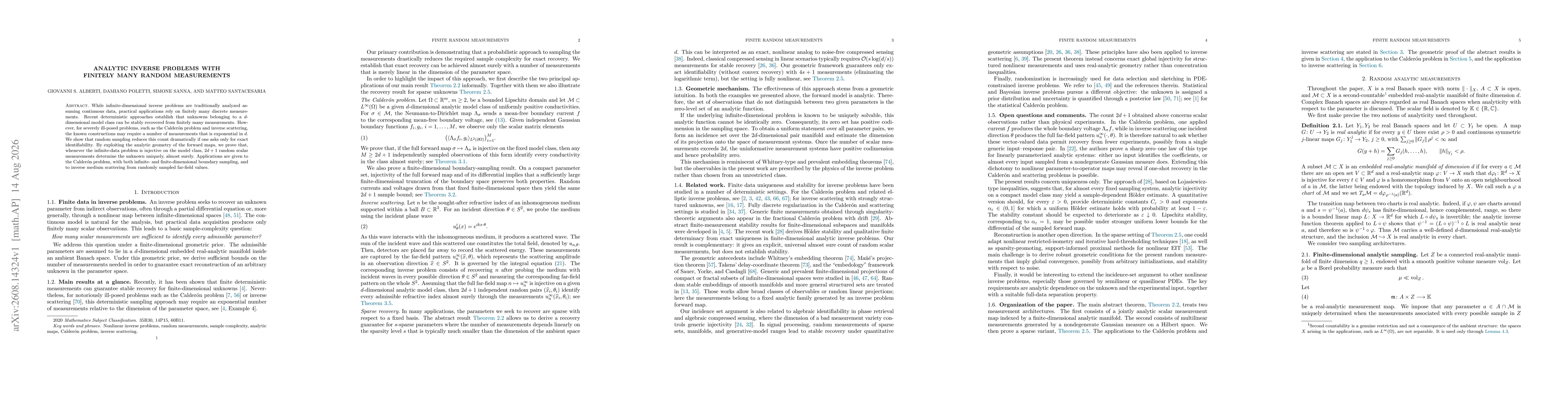 Thumbnail for Analytic inverse problems with finitely many random measurements