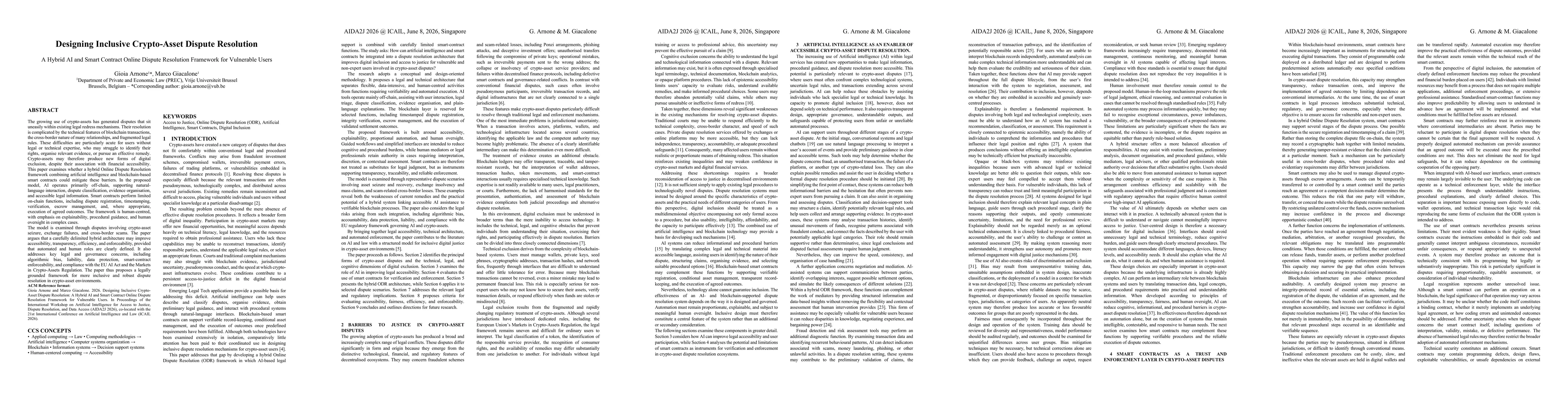 Thumbnail for Designing Inclusive Crypto-Asset Dispute Resolution A Hybrid AI and Smart Contract Online Dispute Resolution Framework for Vulnerable Users