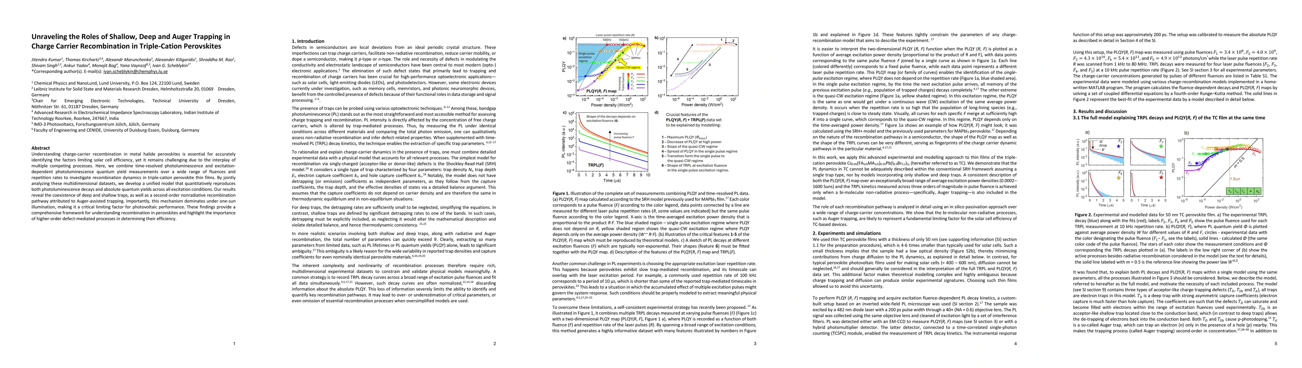 Thumbnail for Unraveling the Roles of Shallow, Deep and Auger Trapping in Charge Carrier Recombination in Triple-Cation Perovskites