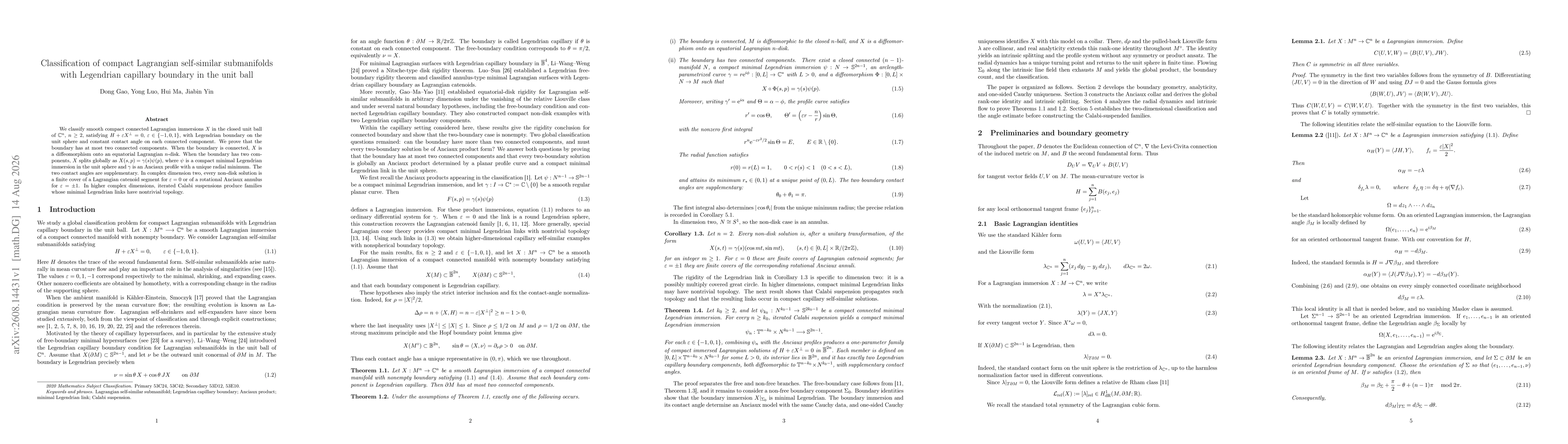 Thumbnail for Classification of compact Lagrangian self-similar submanifolds with Legendrian capillary boundary in the unit ball