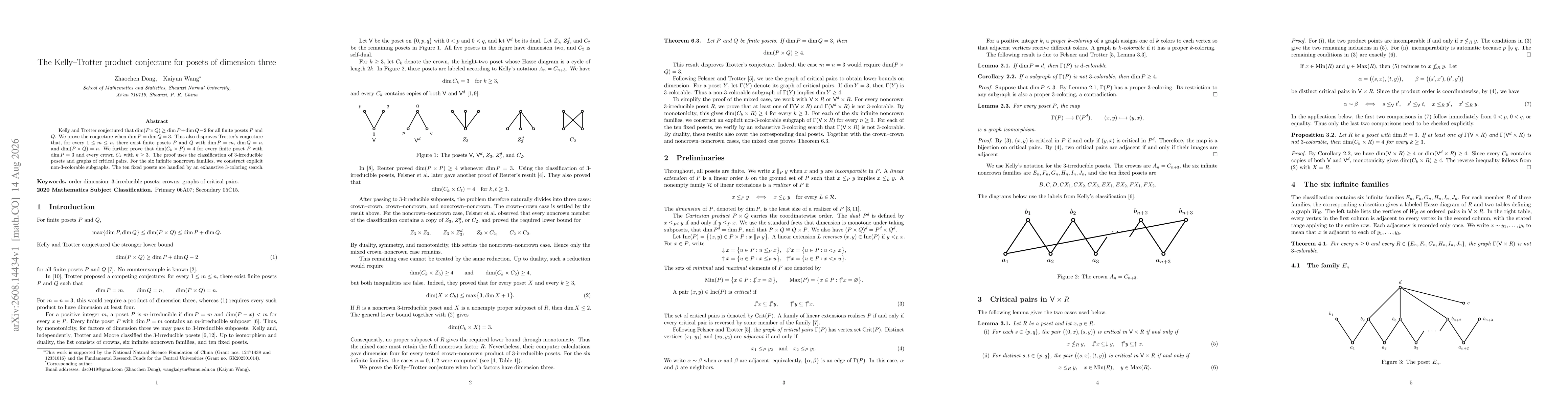 Thumbnail for The Kelly--Trotter product conjecture for posets of dimension three