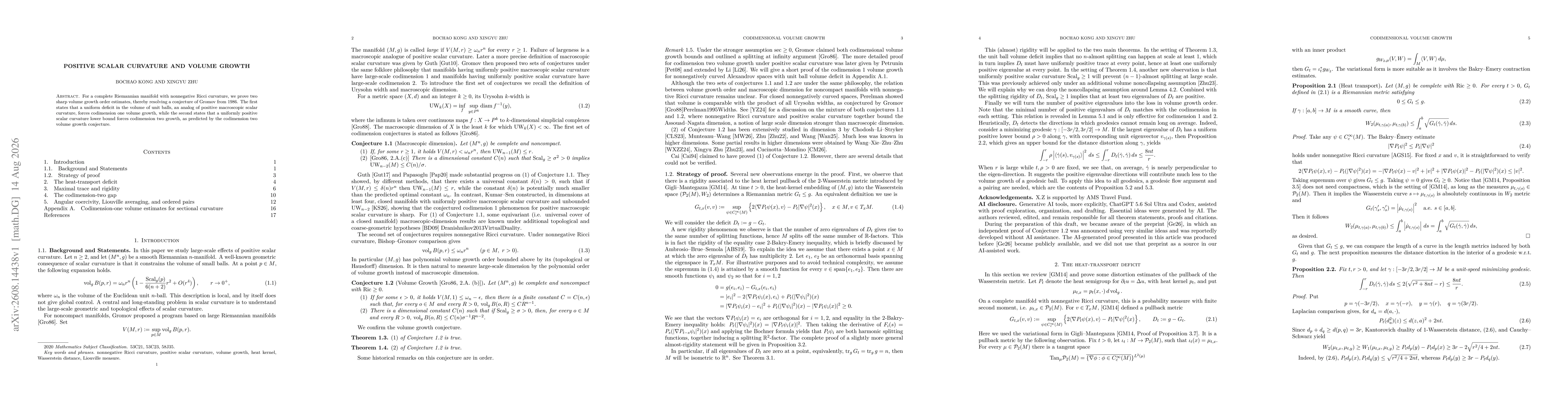 Thumbnail for Positive Scalar Curvature and Volume Growth