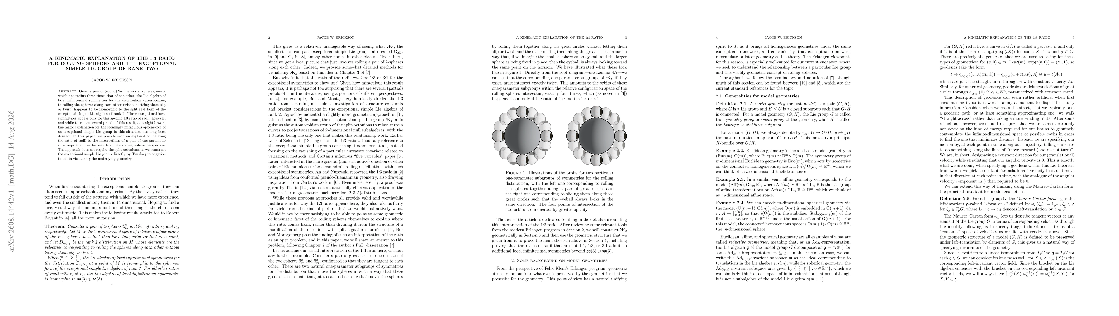 Thumbnail for A kinematic explanation of the 1:3 ratio for rolling spheres and the exceptional simple Lie group of rank two
