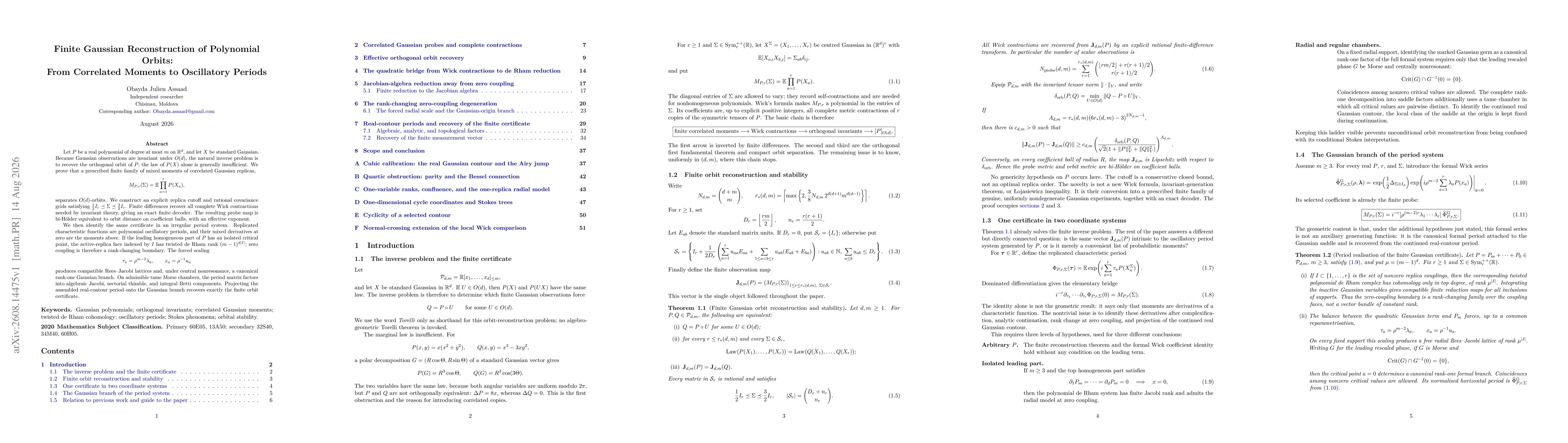 Thumbnail for Finite Gaussian Reconstruction of Polynomial Orbits: From Correlated Moments to Oscillatory Periods