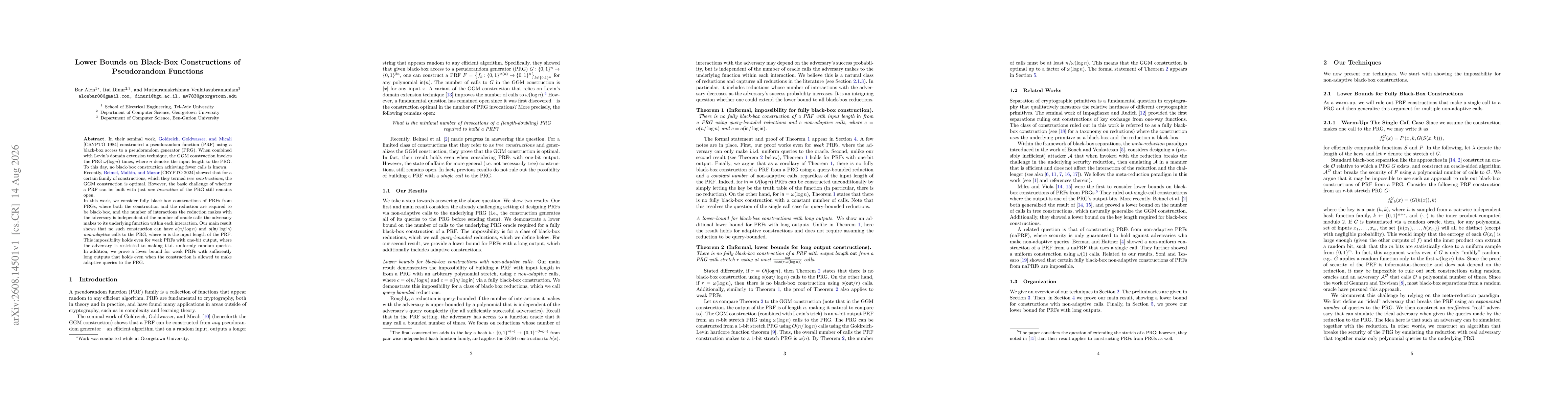 Thumbnail for Lower Bounds on Black-Box Constructions of Pseudorandom Functions
