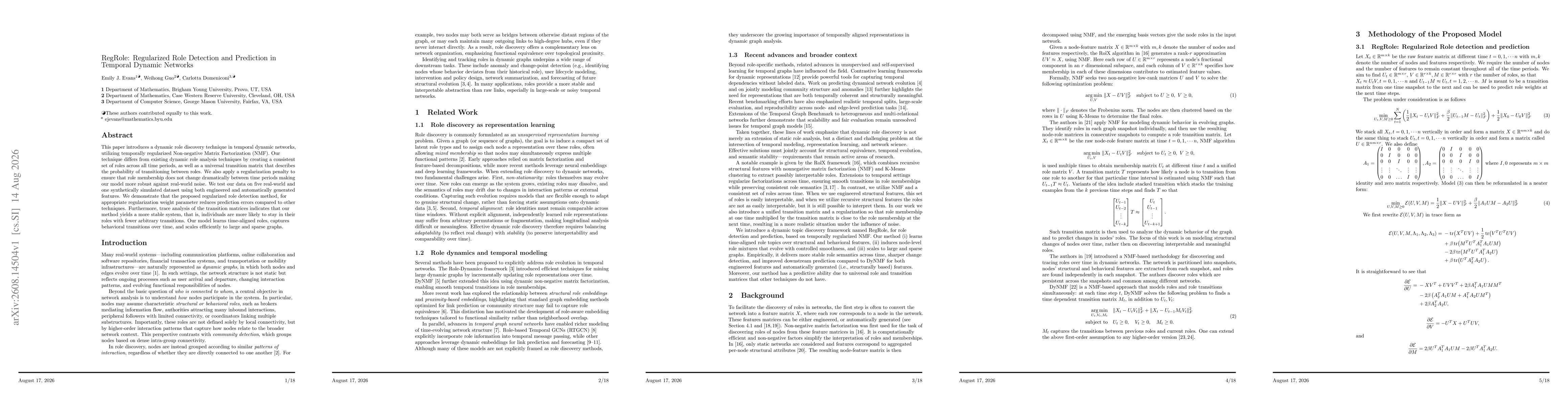 Thumbnail for RegRole: Regularized Role Detection and Prediction in Temporal Dynamic Networks
