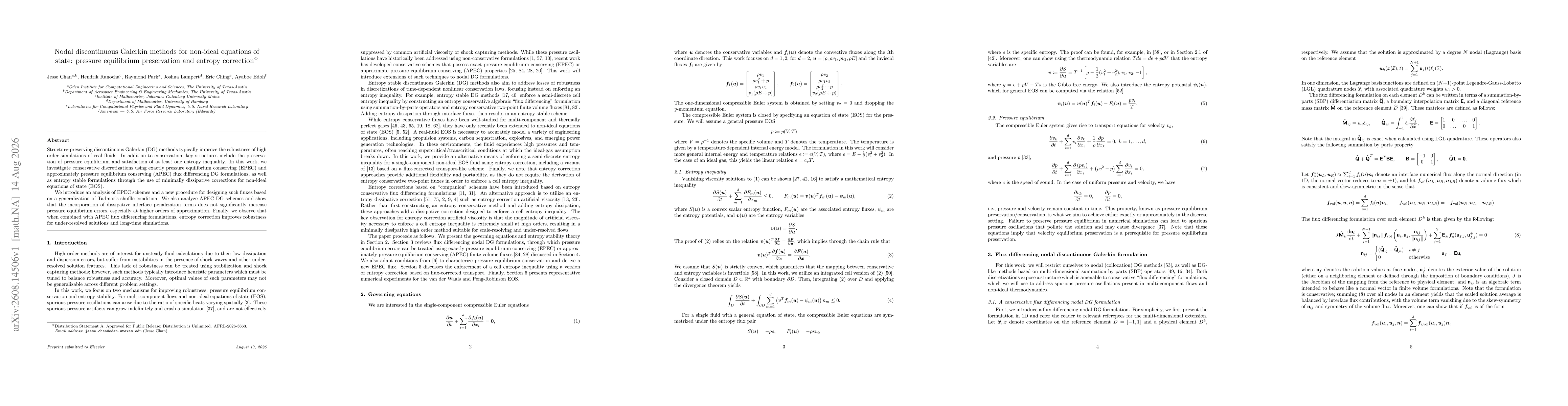 Thumbnail for Nodal discontinuous Galerkin methods for non-ideal equations of state: pressure equilibrium preservation and entropy correction