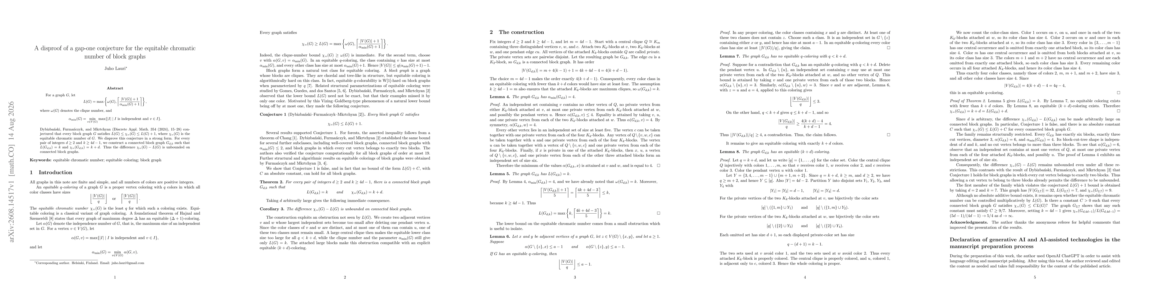 Thumbnail for A disproof of a gap-one conjecture for the equitable chromatic number of block graphs