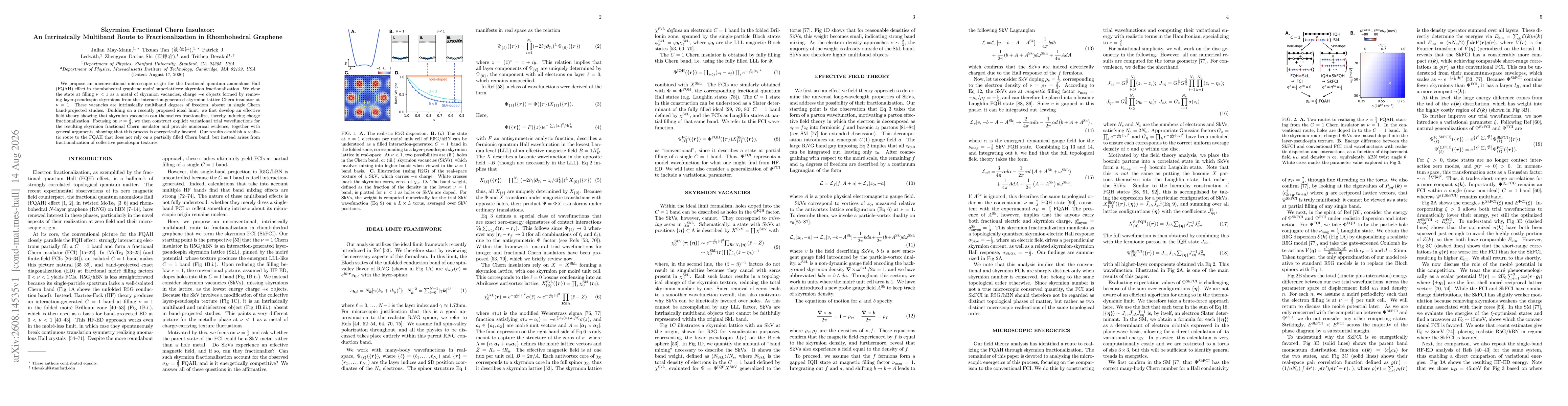 Thumbnail for Skyrmion Fractional Chern Insulator: An Intrinsically Multiband Route to Fractionalization in Rhombohedral Graphene