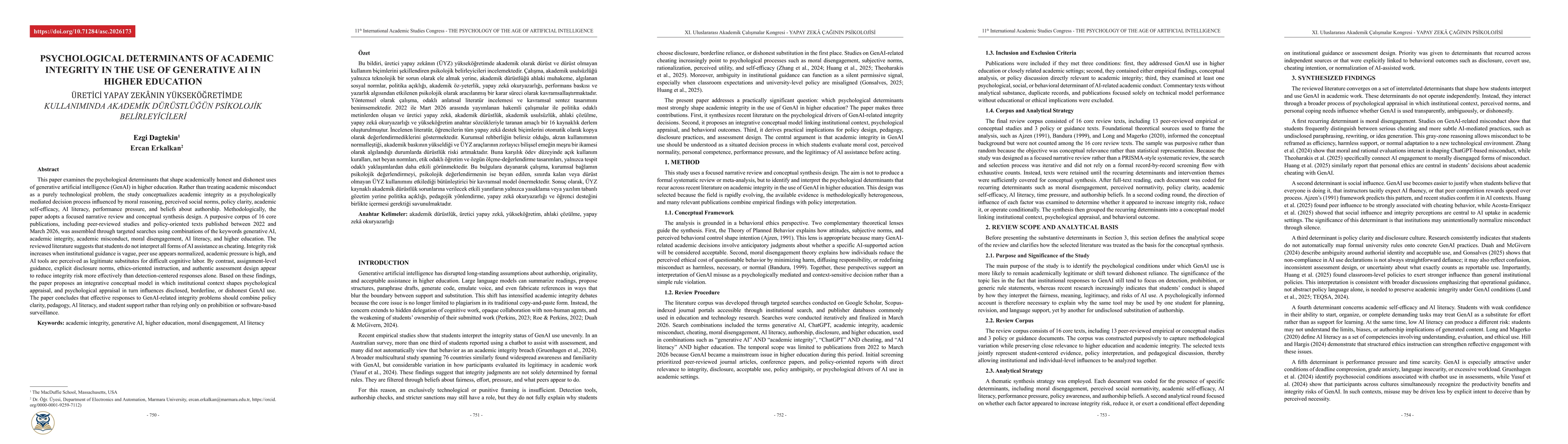 Thumbnail for Psychological Determinants of Academic Integrity in the Use of Generative AI in Higher Education