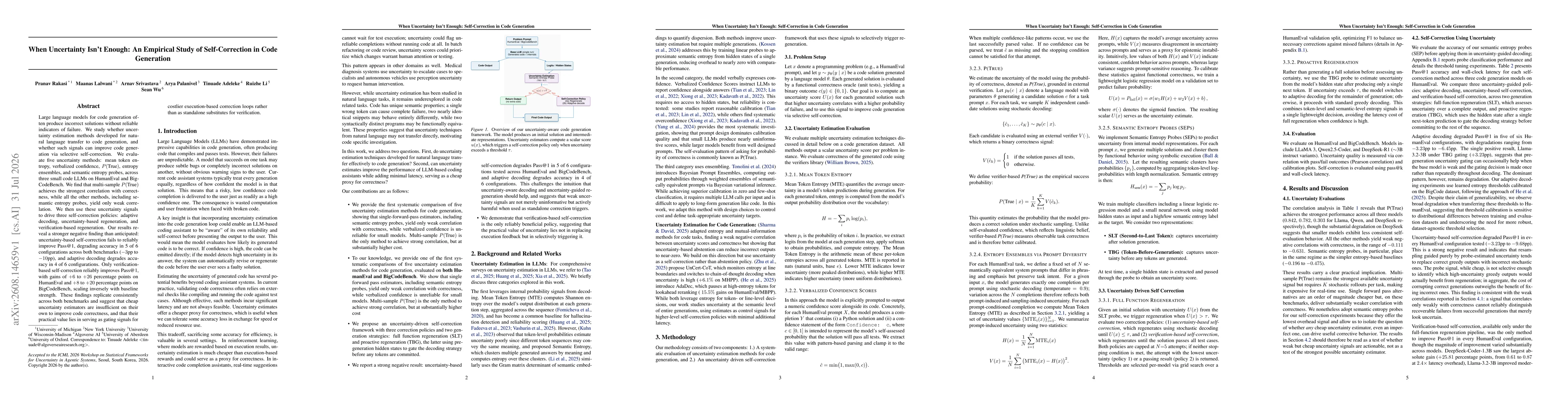 Thumbnail for When Uncertainty Isn't Enough: An Empirical Study of Self-Correction in Code Generation