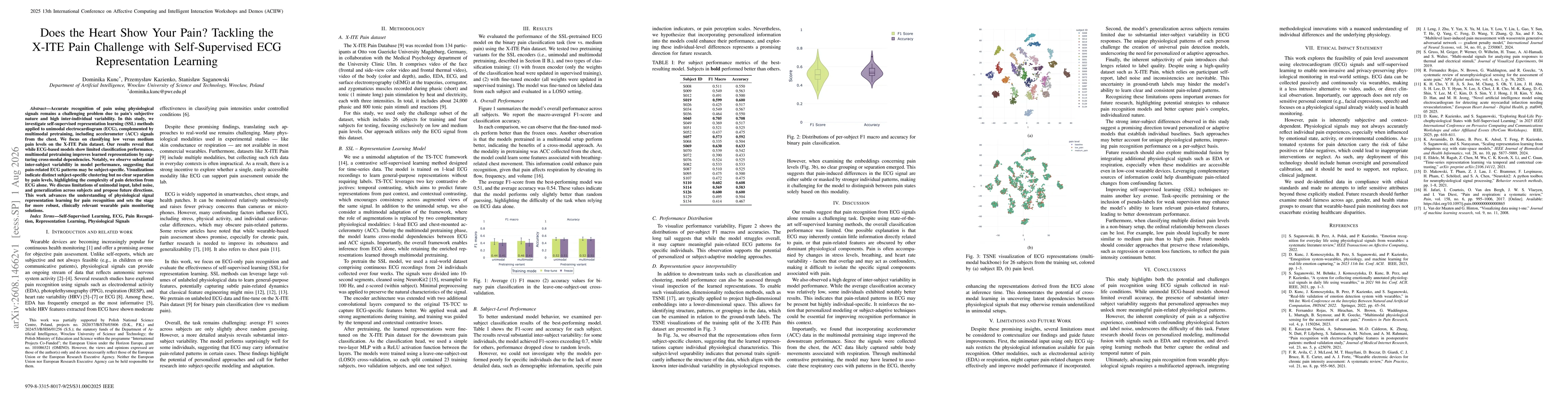Thumbnail for Does the Heart Show Your Pain? Tackling the X-ITE Pain Challenge with Self-Supervised ECG Representation Learning