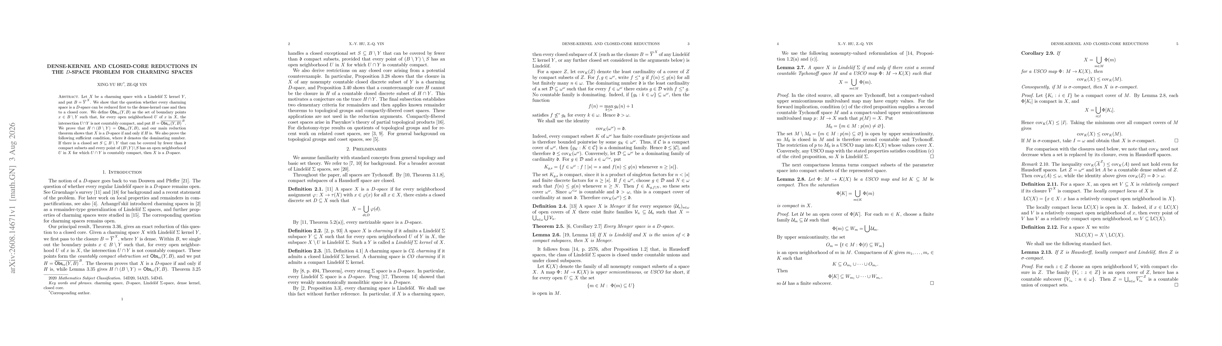 Thumbnail for Dense-Kernel and Closed-Core Reductions in the D-space Problem for Charming Spaces