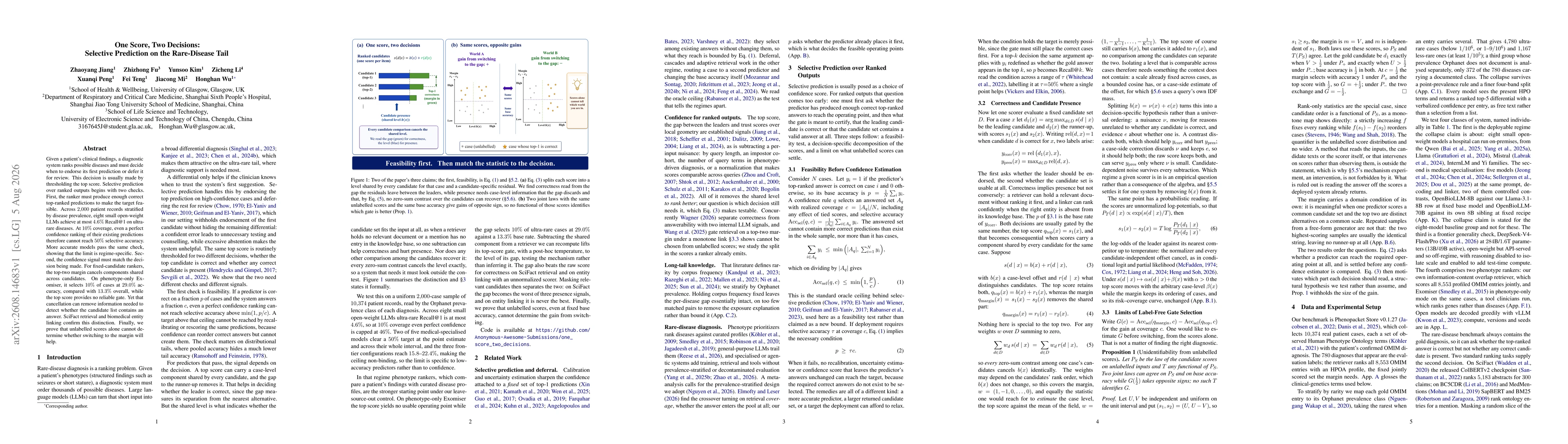 Thumbnail for One Score, Two Decisions: Selective Prediction on the Rare-Disease Tail