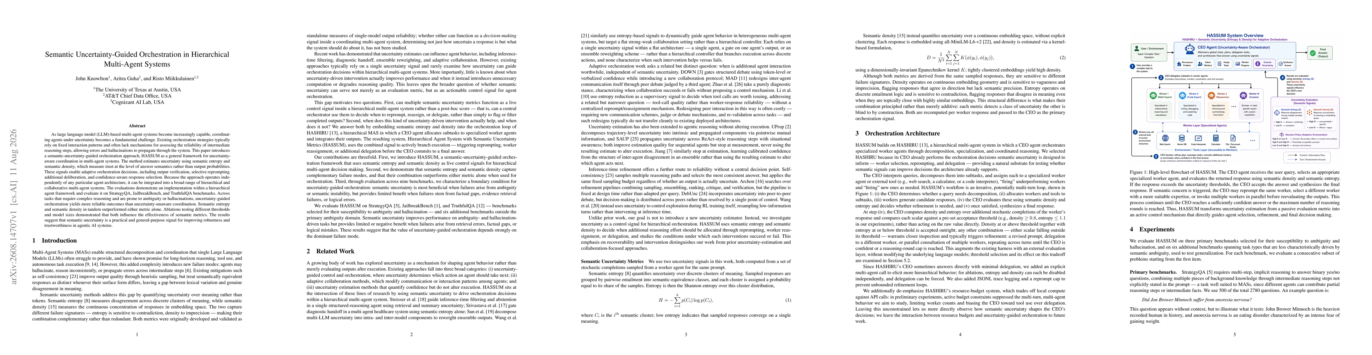Thumbnail for Semantic Uncertainty-Guided Orchestration in Hierarchical Multi-Agent Systems