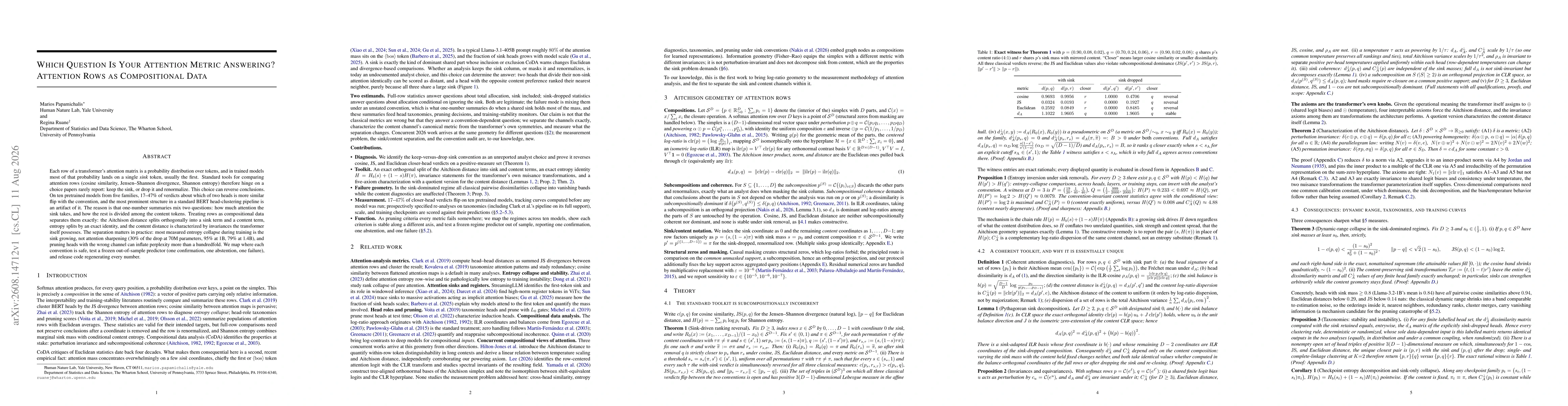 Thumbnail for Which Question Is Your Attention Metric Answering? Attention Rows as Compositional Data
