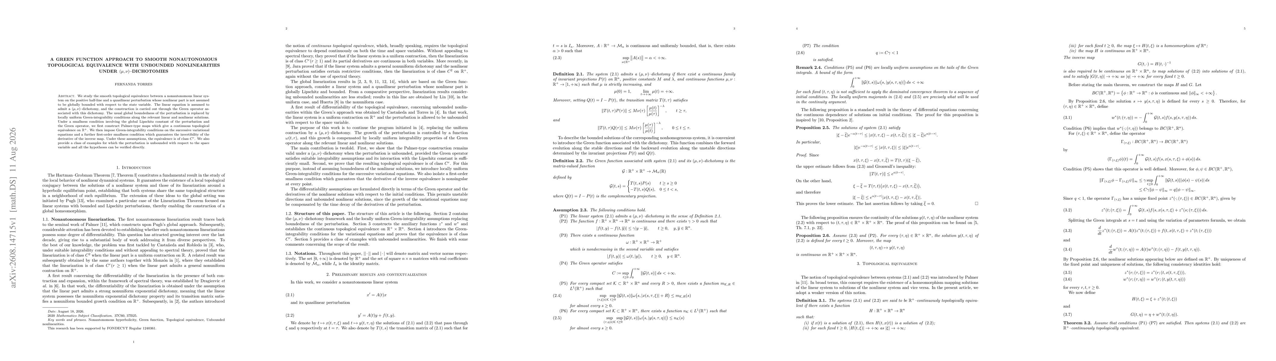 Thumbnail for A Green Function Approach to Smooth Nonautonomous Topological Equivalence with Unbounded Nonlinearities under $(μ,ν)$--Dichotomies