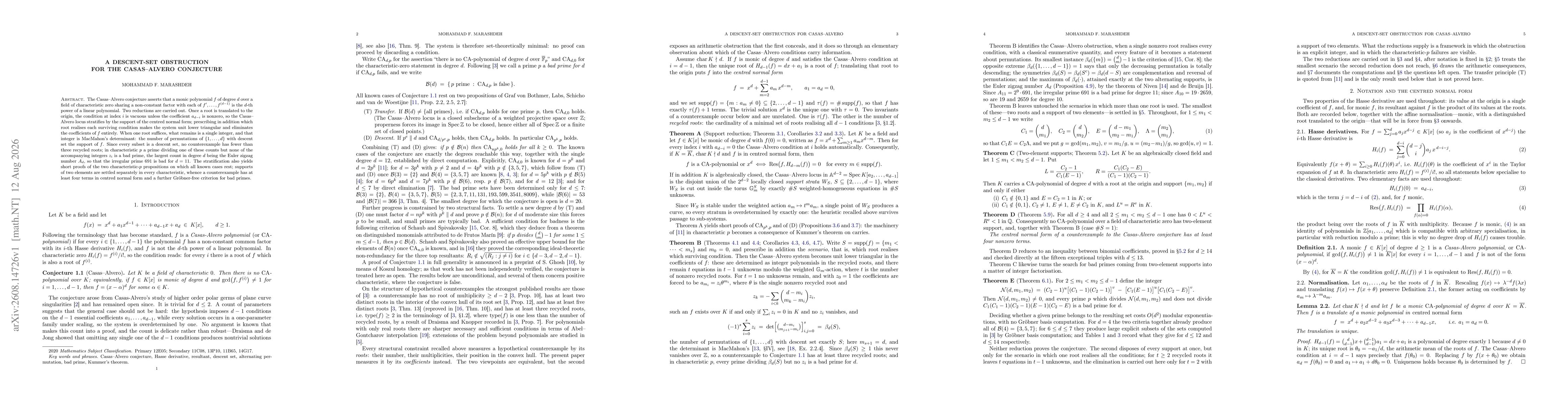 Thumbnail for A descent-set obstruction for the Casas-Alvero conjecture