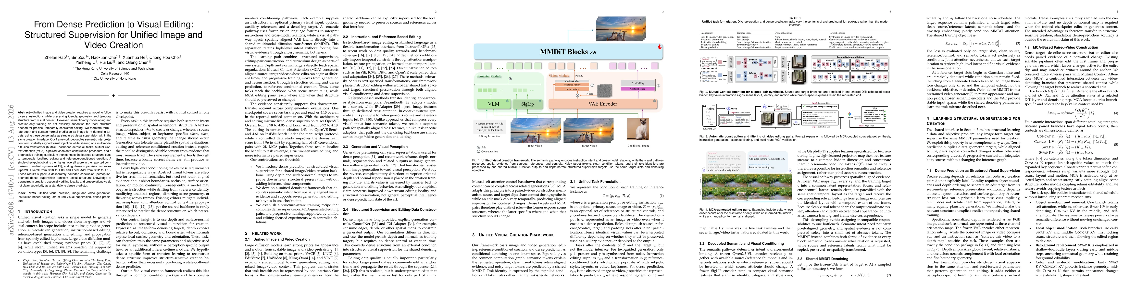 Thumbnail for From Dense Prediction to Visual Editing: Structured Supervision for Unified Image and Video Creation