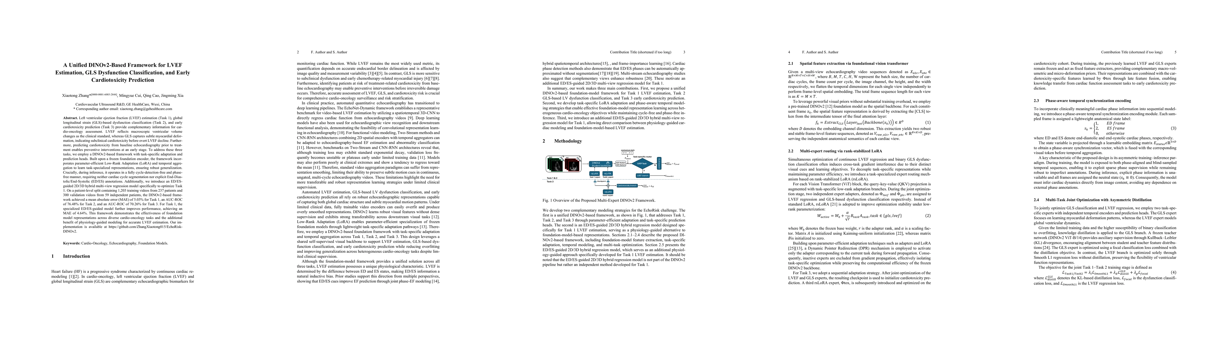 Thumbnail for A Unified DINOv2-Based Framework for LVEF Estimation, GLS Dysfunction Classification, and Early Cardiotoxicity Prediction