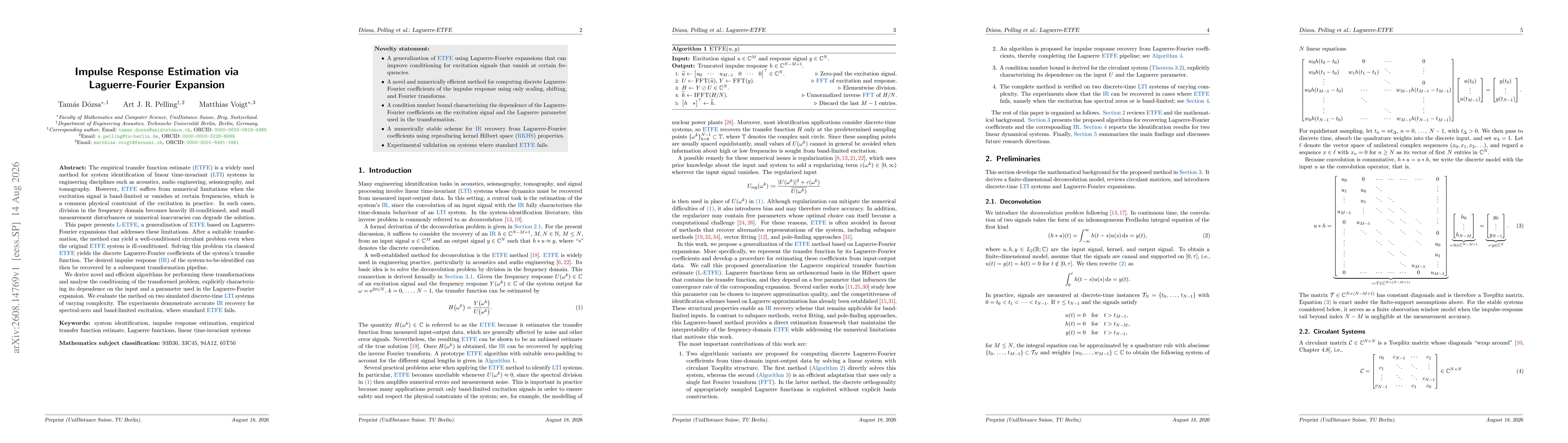 Thumbnail for Impulse Response Estimation via Laguerre-Fourier Expansion