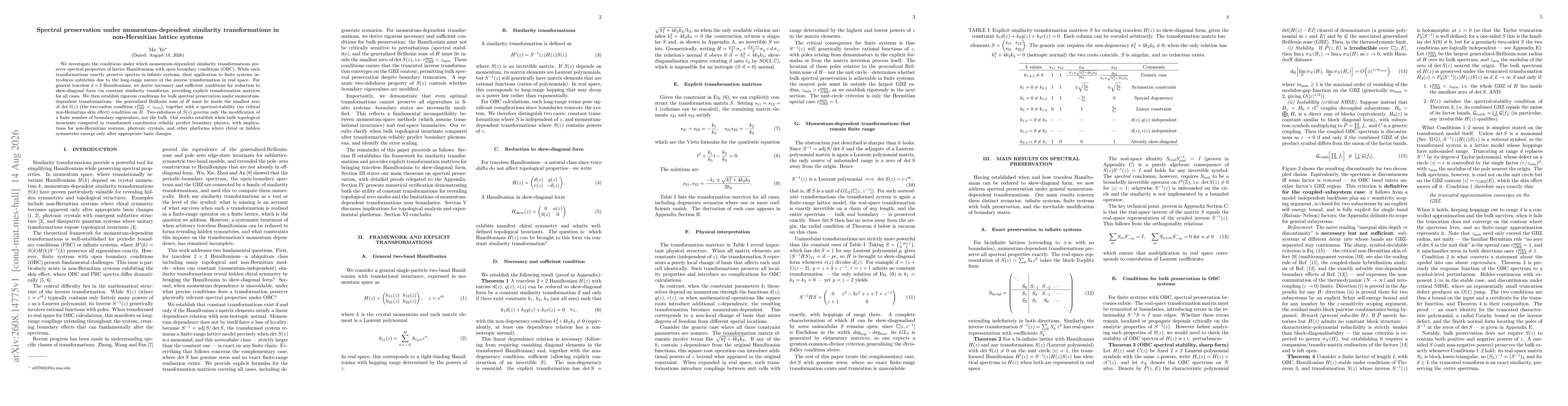 Thumbnail for Spectral preservation under momentum-dependent similarity transformations in non-Hermitian lattice systems