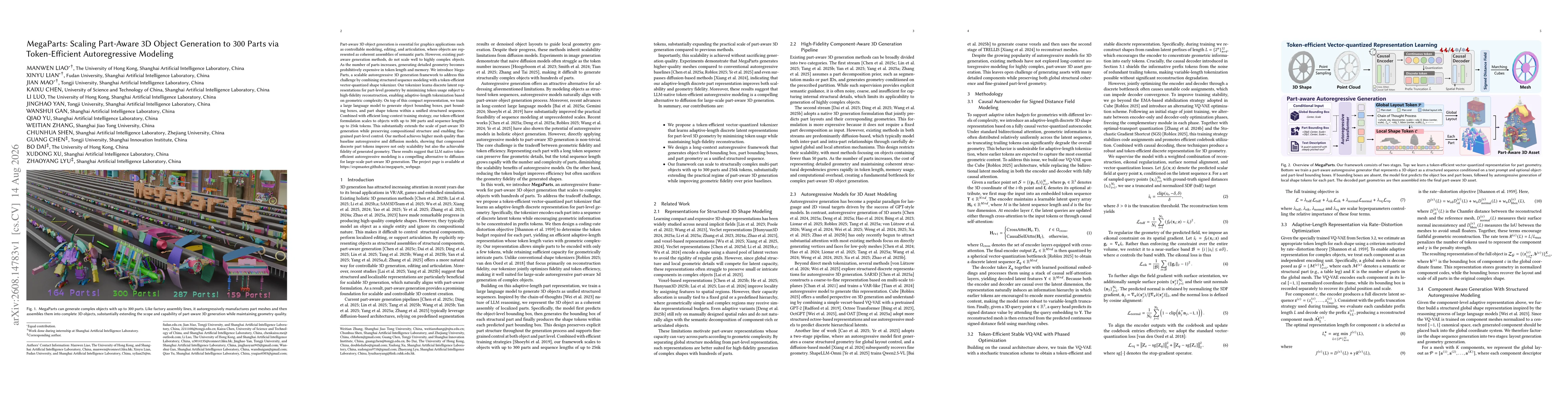 Thumbnail for MegaParts: Scaling Part-Aware 3D Object Generation to 300 Parts via Token-Efficient Autoregressive Modeling