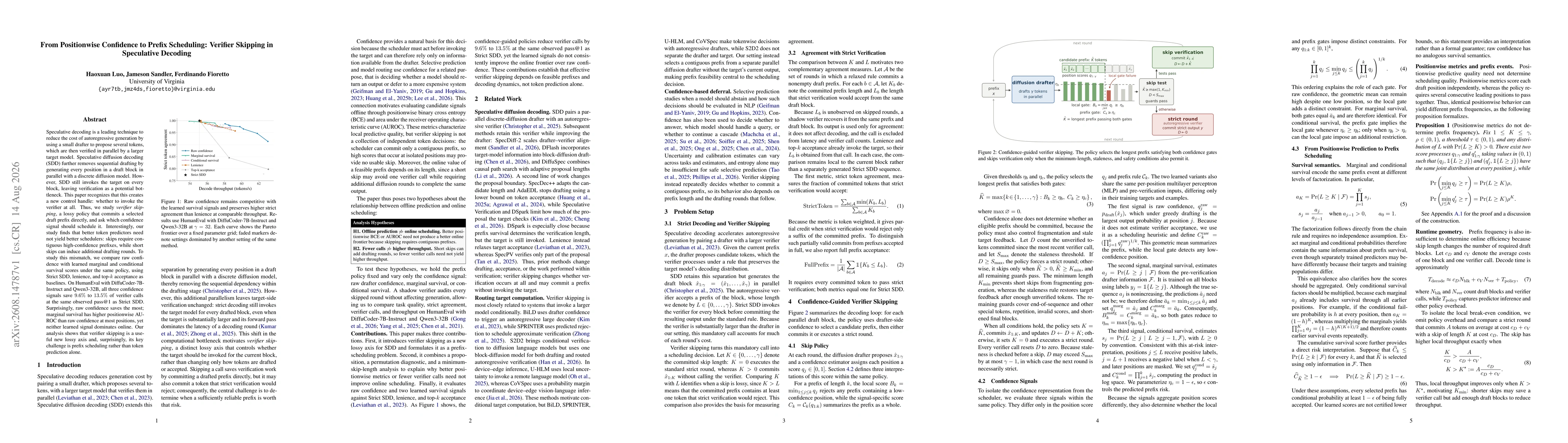 Thumbnail for From Positionwise Confidence to Prefix Scheduling: Verifier Skipping in Speculative Decoding