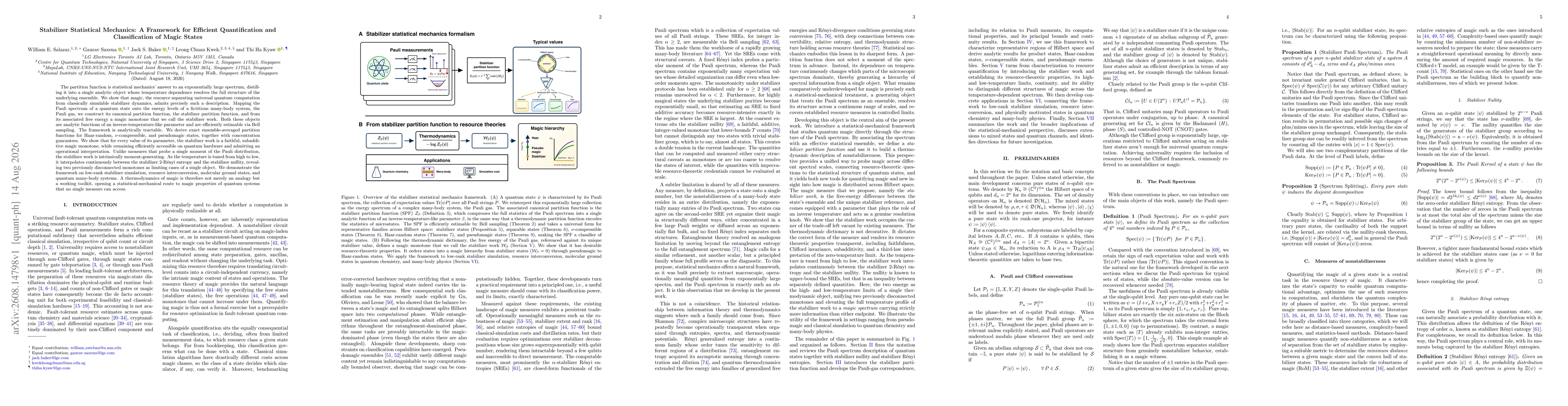 Thumbnail for Stabilizer Statistical Mechanics: A Framework for Efficient Quantification and Classification of Magic States