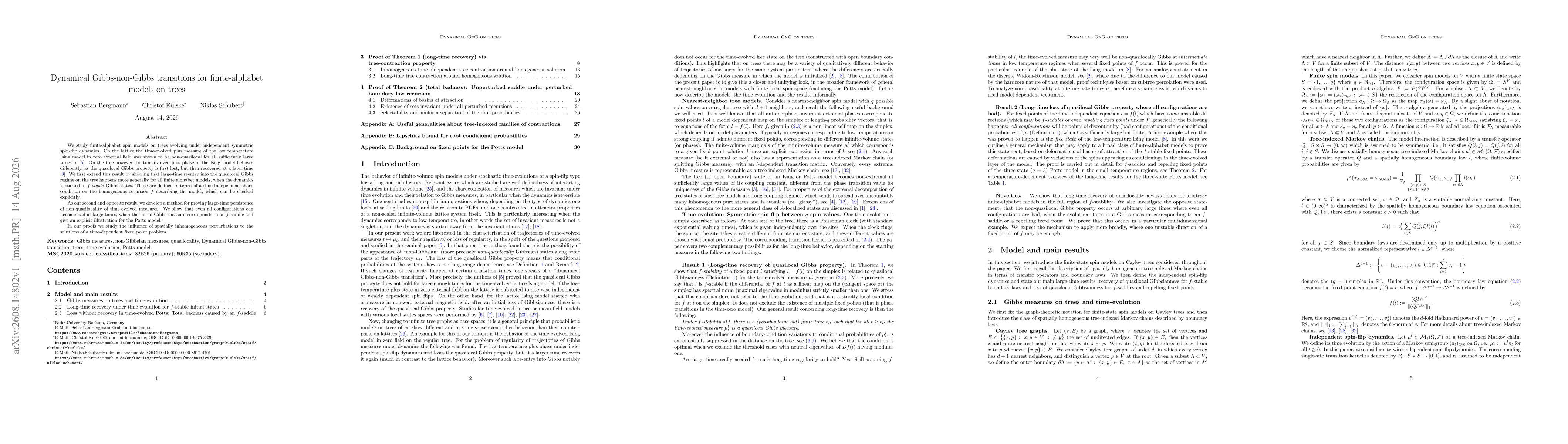 Thumbnail for Dynamical Gibbs-non-Gibbs transitions for finite-alphabet models on trees