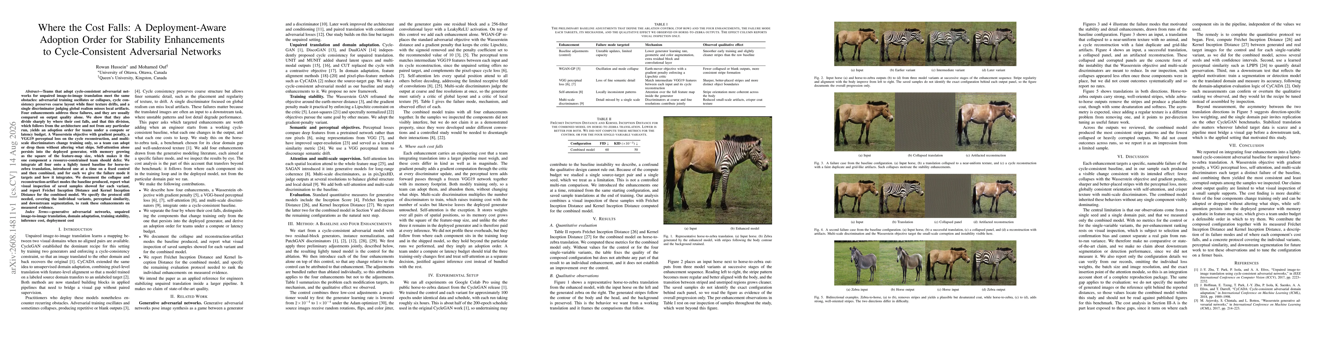 Thumbnail for Where the Cost Falls: A Deployment-Aware Adoption Order for Stability Enhancements to Cycle-Consistent Adversarial Networks