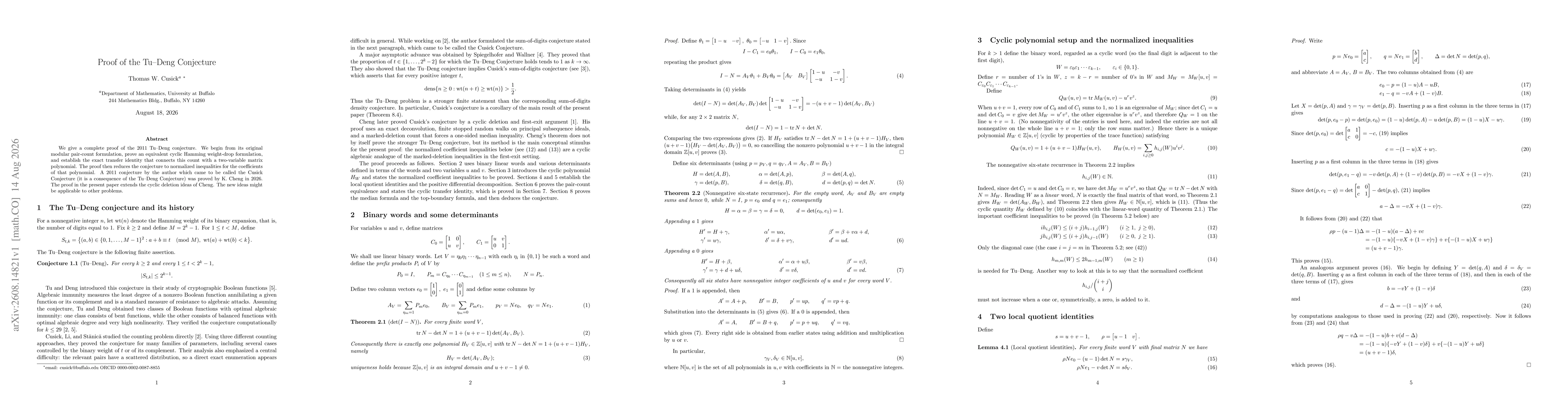 Thumbnail for Proof of the TuDeng Conjecture