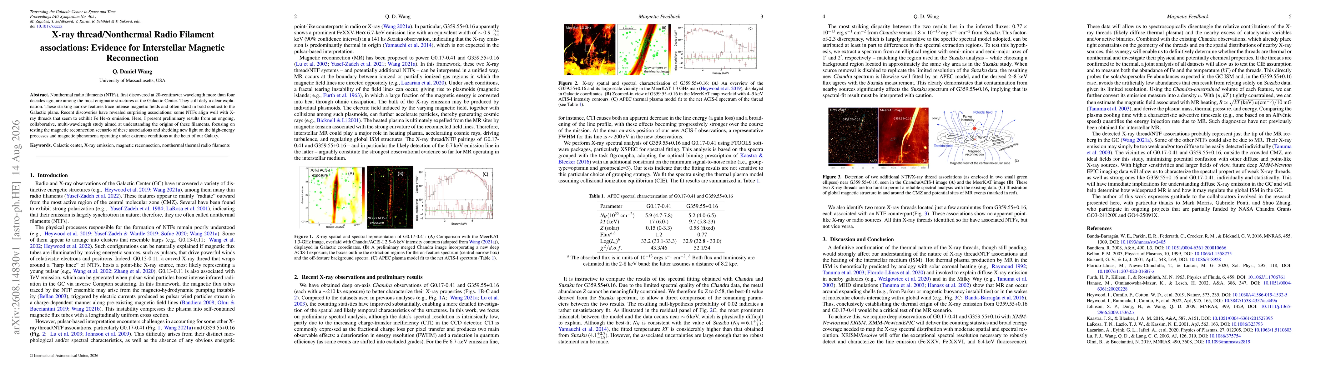 Thumbnail for X-ray thread/Nonthermal Radio Filament associations: Evidence for Interstellar Magnetic Reconnection