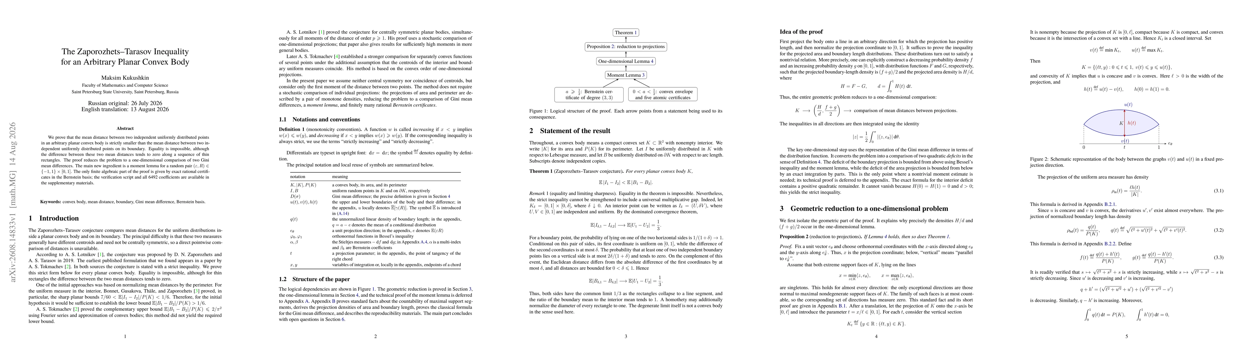 Thumbnail for The Zaporozhets-Tarasov Inequality for an Arbitrary Planar Convex Body