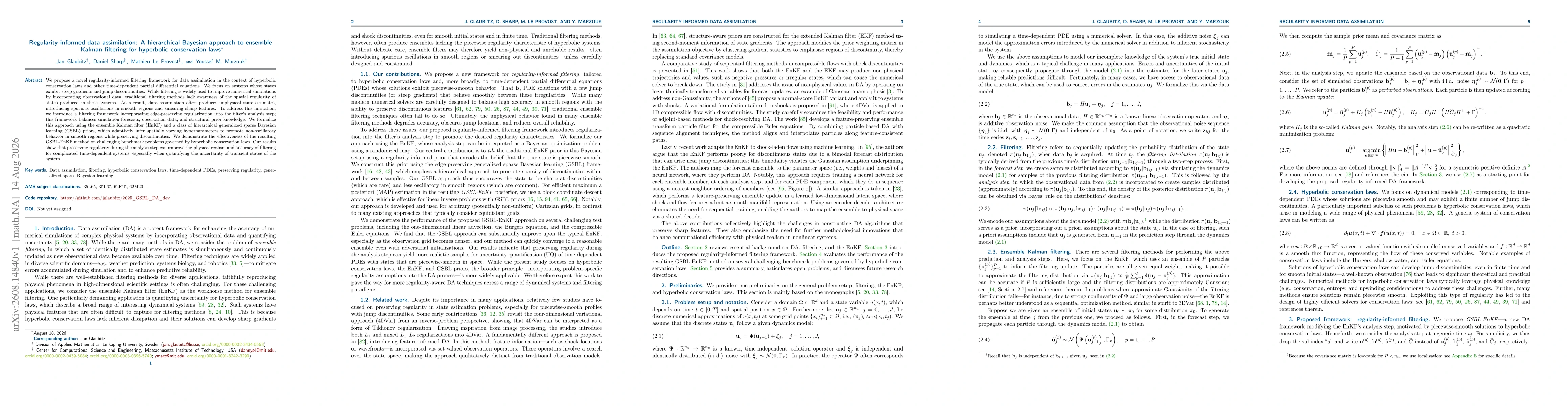 Thumbnail for Regularity-informed data assimilation: A hierarchical Bayesian approach to ensemble Kalman filtering for hyperbolic conservation laws