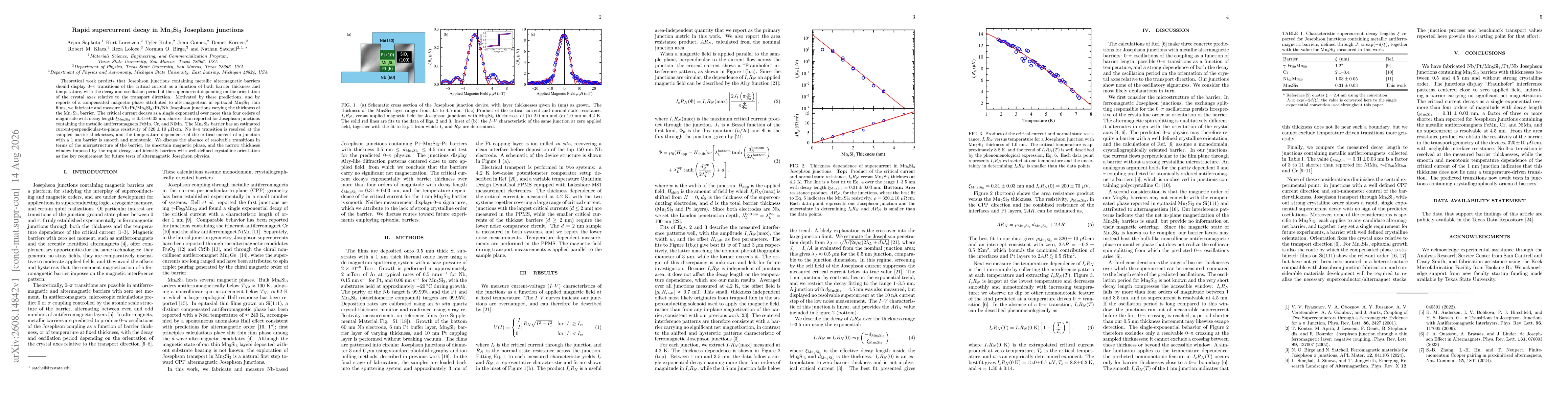 Thumbnail for Rapid supercurrent decay in Mn$_5$Si$_3$ Josephson junctions