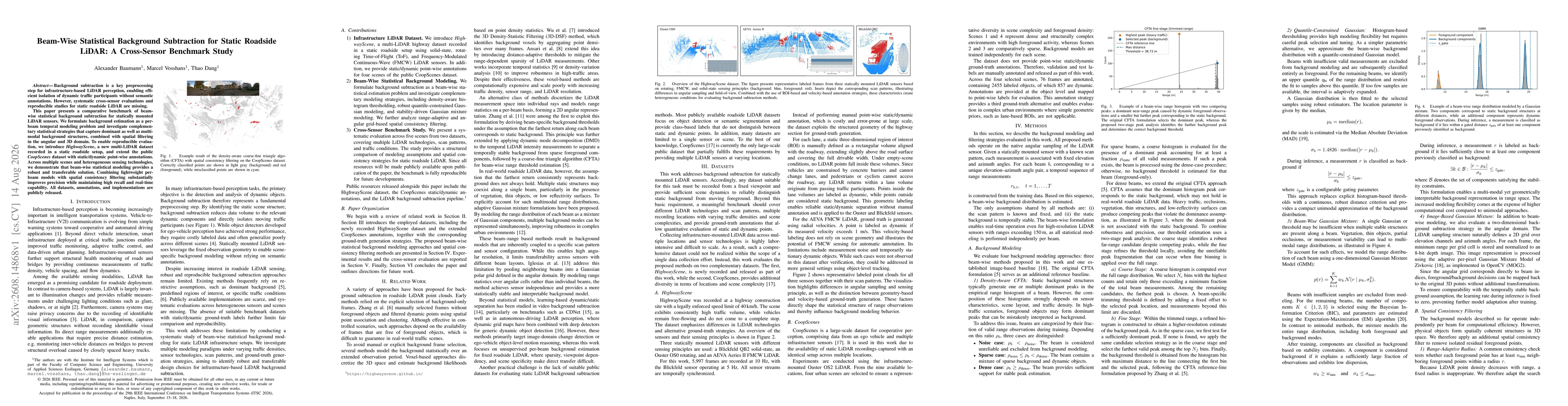 Thumbnail for Beam-Wise Statistical Background Subtraction for Static Roadside LiDAR: A Cross-Sensor Benchmark Study