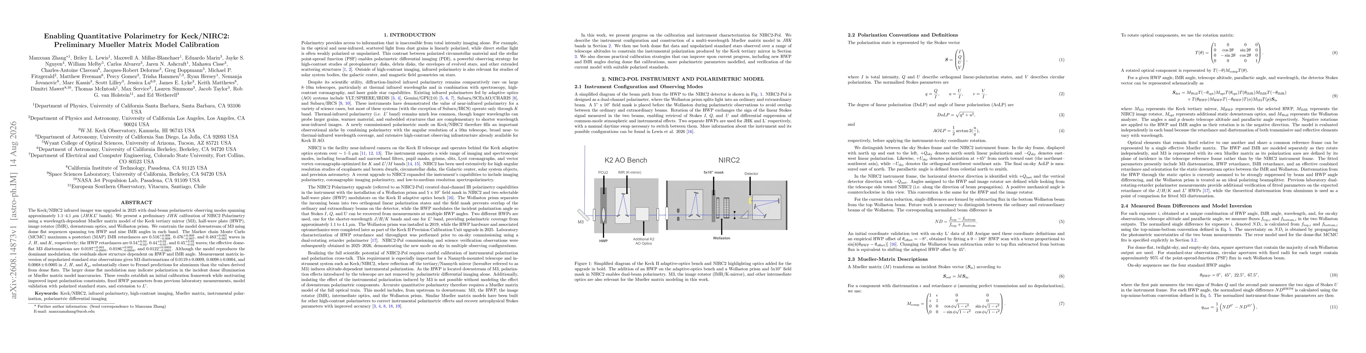Thumbnail for Enabling Quantitative Polarimetry for Keck/NIRC2: Preliminary Mueller Matrix Model Calibration