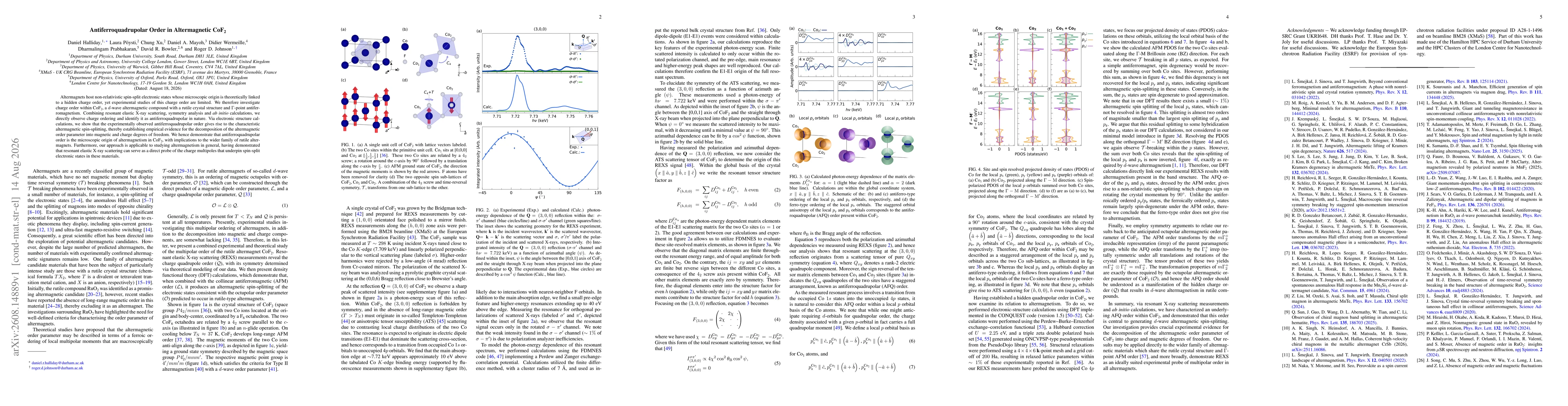 Thumbnail for Antiferroquadrupolar Order in Altermagnetic CoF$_2$