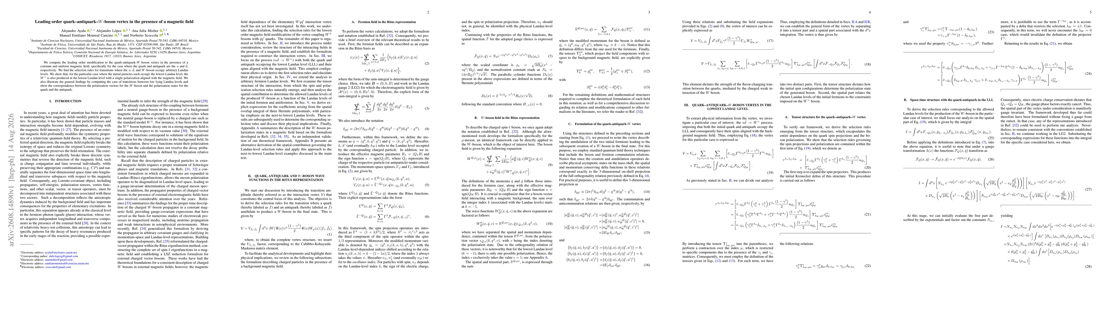 Thumbnail for Leading order quark-antiquark-W-boson vertex in the presence of a magnetic field