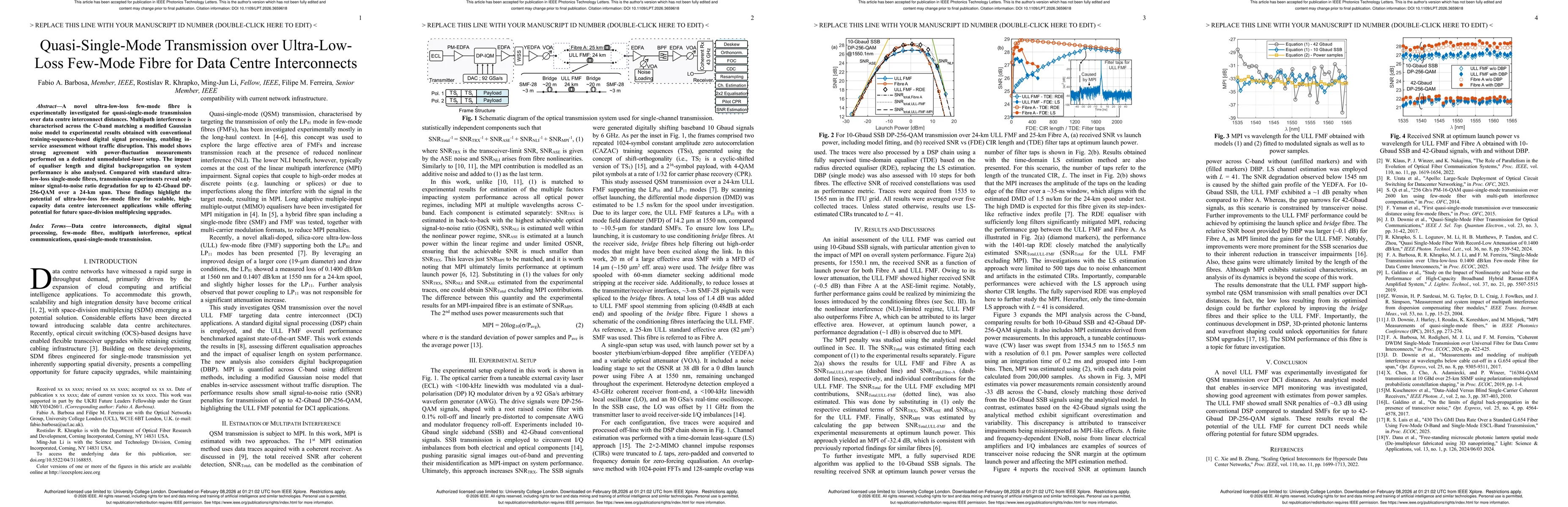 Thumbnail for Quasi-Single-Mode Transmission over Ultra-Low Loss Few-Mode Fibre for Data Centre Interconnects