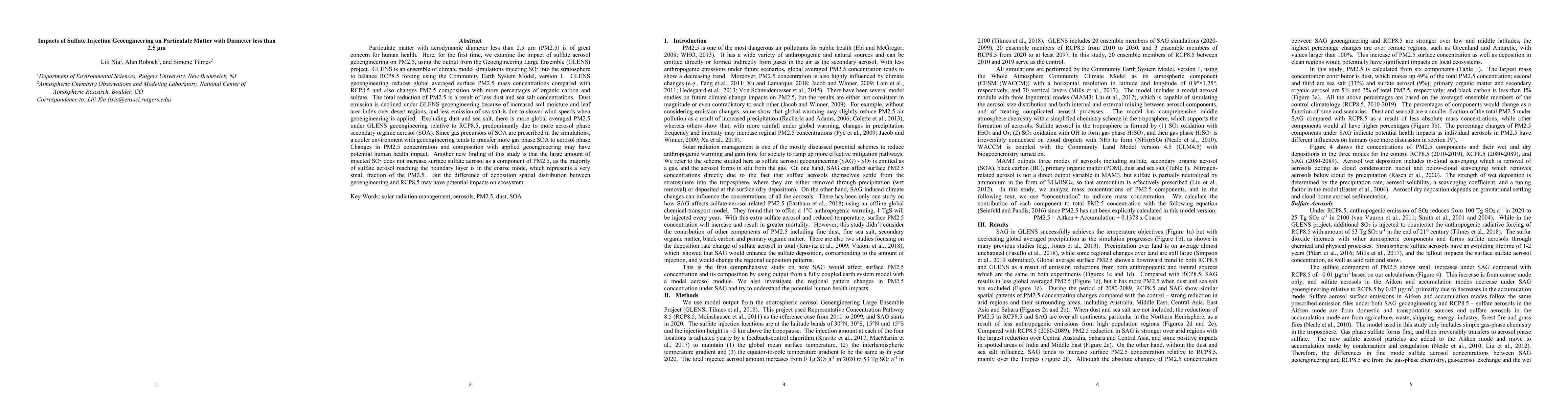Thumbnail for Impacts of Sulfate Injection Geoengineering on Particulate Matter with Diameter less than 2.5 μm