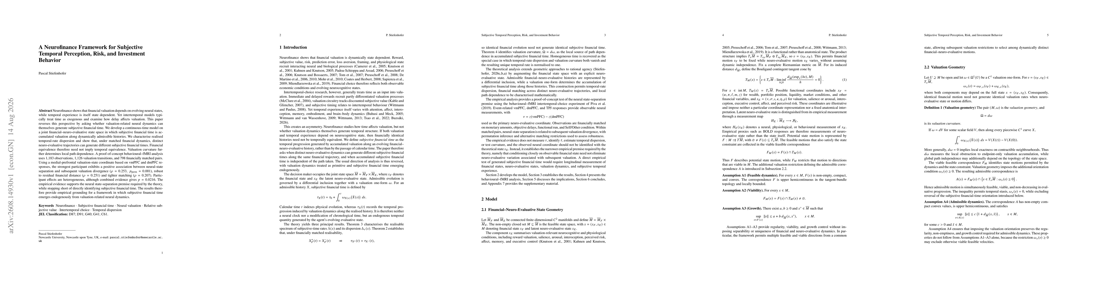 Thumbnail for A Neurofinance Framework for Subjective Temporal Perception, Risk, and Investment Behavior